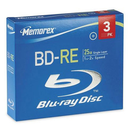 Memorex 97947 Single Layer BD-RE Blu-ray 25GB Disc, 3