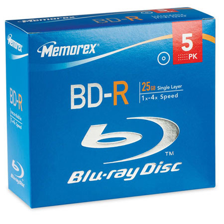 Memorex 97948 Single Layer BD-R Blu-ray 25GB Disc, 5