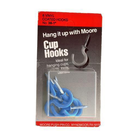 Moore Vinyl Coated 1" Cup Hooks, Blue, 6-Pack