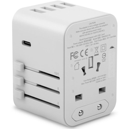 Moshi World Travel Adapter with USB Type-C and USB Type-A Ports, White