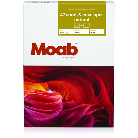 Moab 5x7" A7 190gsm Double Sided Artist Cards with Envelopes, Natural White, 25-Pack