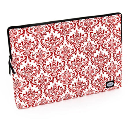 Mod Red and White Damask Large Laptop Sleeve