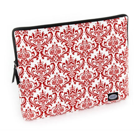 Mod Red and White Damask Small Laptop Sleeve