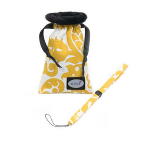 Mod Yellow and White Damask Compact Camera Pouch and Strap