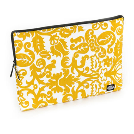 Mod Yellow and White Damask Large Laptop Sleeve