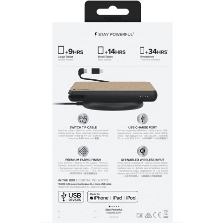 Mophie Powerstation Plus XL 10,000mAh Portable Battery, Switch-Tip Cable, Khaki