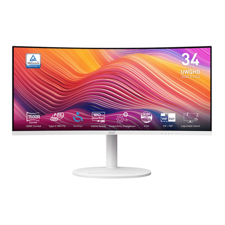 MSI Modern MD342CQP 34" 21:9 UWQHD 120Hz Curved VA LED HDR Monitor, Matte White