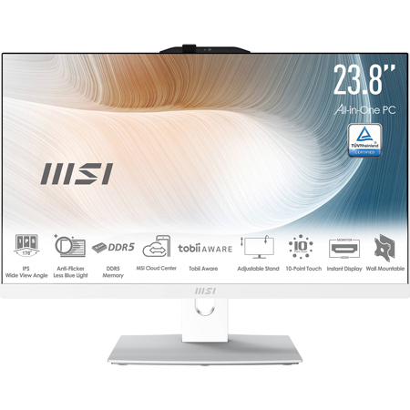 MSI Modern AM242TP 1M-1094US 23.8" Full HD All-In-One Touchscreen Desktop Computer, Intel Core 7-150U 1.8GHz, 32GB RAM, 1TB SSD, Windows 11 Home, White