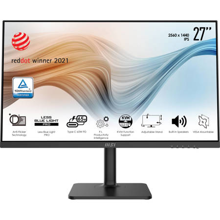 MSI Modern MD272QP 27" 16:9 WQHD IPS LCD Monitor, Built-In Speakers, Matte Black