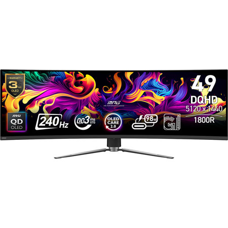 MSI MPG 491CQPX QD-OLED 49" 32:9 DQHD 240Hz Curved OLED HDR Gaming Monitor, Metallic Black