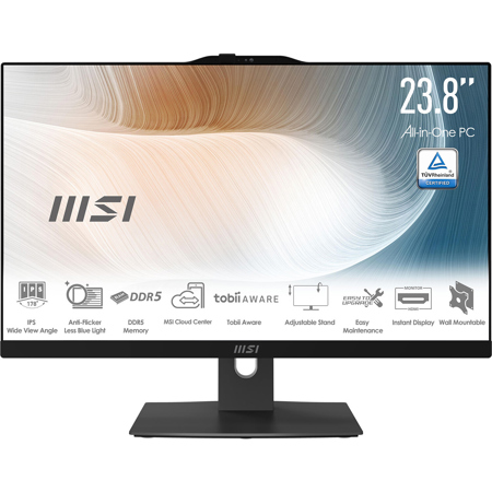 MSI Modern AM242TP 1M-1096US 23.8" Full HD All-In-One Touchscreen Desktop Computer, Intel Core 5-120U 1.4GHz, 16GB RAM, 1TB SSD, Windows 11 Home, Black