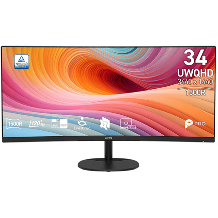 MSI PRO MP341CQ E12 34" 21:9 UWQHD 120Hz Curved VA LCD HDR Monitor, Black