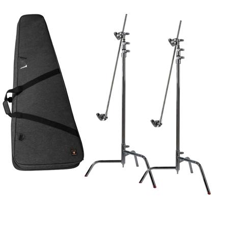 Matthews 40" C+ Stand with Turtle Base, Grip Head and Arm, Chrome, 2-Pack, Bundle with Slinger L7 BigBag 2 Durable Case