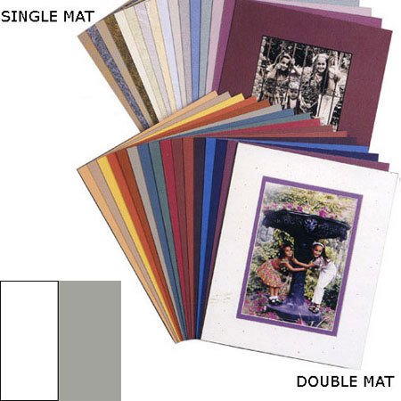 Milburn Designs Milburn Double White Core 8x10" Mat for 5x7" Photos, Arctic White with Autumn Gray Border and a Beveled White Accent around Window.