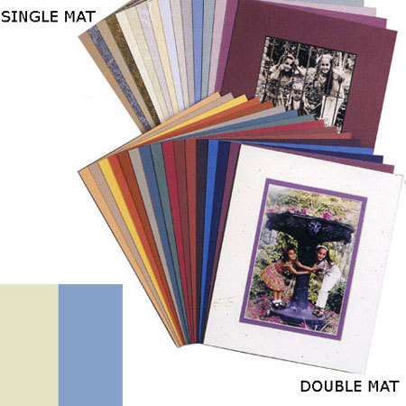 Milburn Designs Milburn Double White Core 8x10" Mat for 5x7" Photos, Pompano White with Biscay Blue Border and a Beveled White Accent around Window.