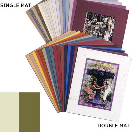 Milburn Designs Milburn Double White Core 8x10" Mat for 5x7" Photos, Pompano White with Avacado Border and a Beveled White Accent around Window.