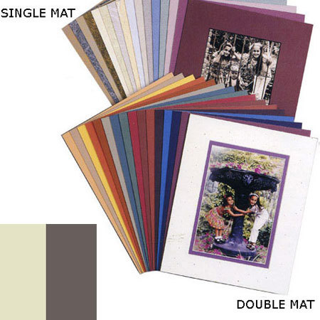 Milburn Designs Milburn Double White Core 8x10" Mat for 5x7" Photos, Pompano White with Photo Gray Border and a Beveled White Accent around Window.