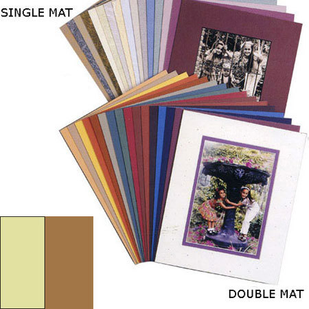 Milburn Designs Milburn Double White Core 8x10" Mat for 5x7" Photos, Cream with Oak Brown Border and a Beveled White Accent around Window.