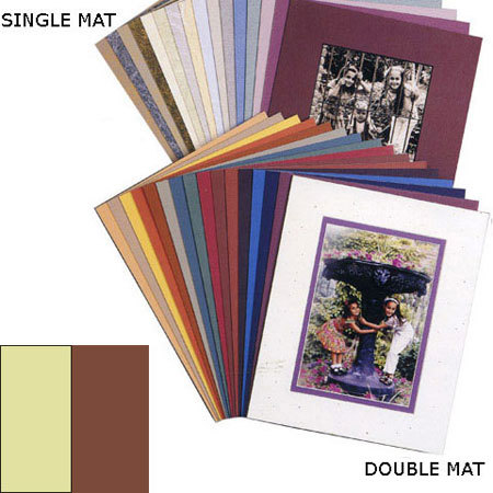 Milburn Designs Milburn Double White Core 8x10" Mat for 5x7" Photos, Cream with Classic Brown Border and a Beveled White Accent around Window.