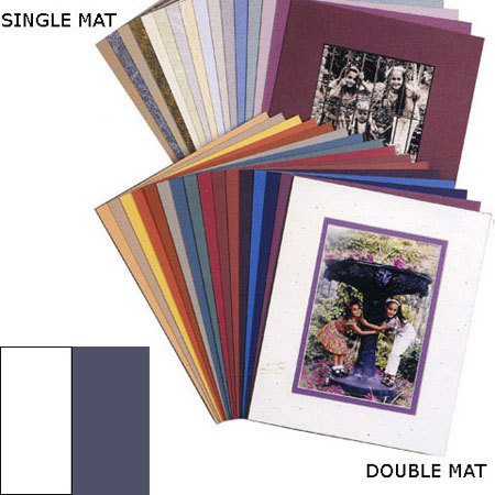 Milburn Designs Milburn Double White Core 11x14" Mat for 8x10" Photos, Arctic White with Lapis Blue Border and a Beveled White Accent around Window.