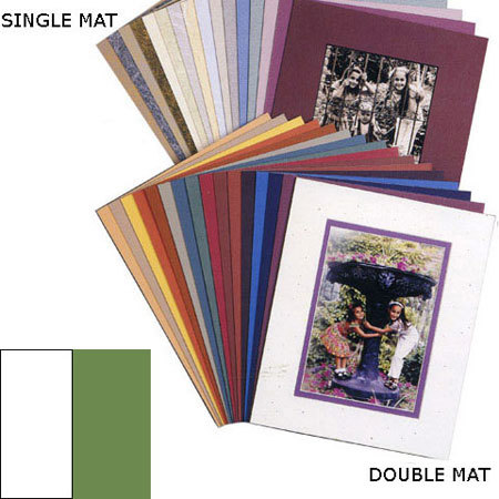 Milburn Designs Milburn Double White Core 11x14" Mat for 8x10" Photos, Arctic White with Ivy Green Border and a Beveled White Accent around Window.