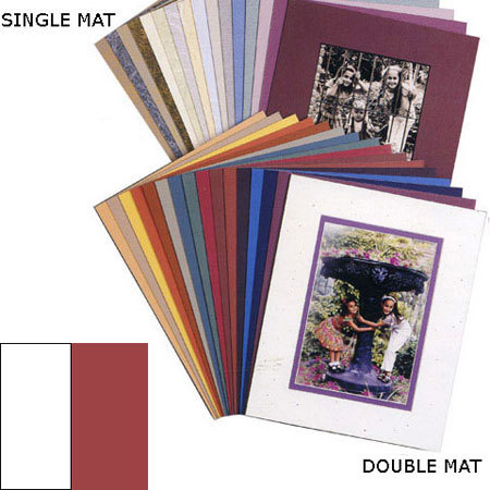 Milburn Designs Milburn Double White Core 11x14" Mat for 8x10" Photos, Arctic White with Crimson Border and a Beveled White Accent around Window.