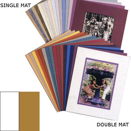 Milburn Designs Milburn Double White Core 11x14" Mat for 8x10" Photos, Arctic White with Gold Foil Border and a Beveled White Accent around Window.