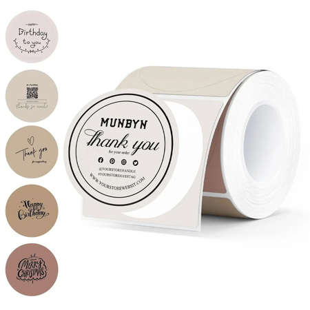 MUNBYN 1.96x1.96" Morandi Series Round Thermal Labels, 150 Labels Per Roll Brown