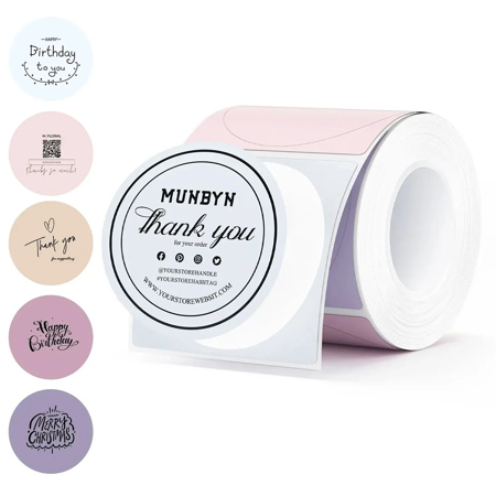 MUNBYN 1.96x1.96" Morandi Series Round Thermal Labels, 150 Labels Per Roll Pink