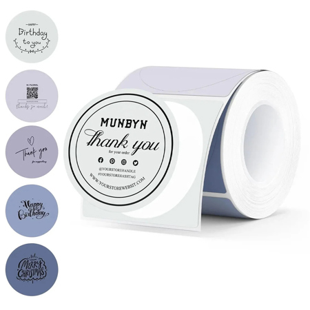 MUNBYN 1.96x1.96" Morandi Series Round Thermal Labels, 150 Labels Per Roll Purple