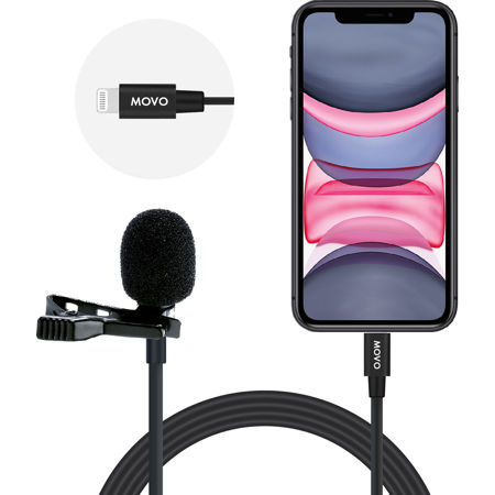 Movo Photo iLav-L Digital Omni Lavalier Mic w/MFi Lightning Connector, 20' Cable