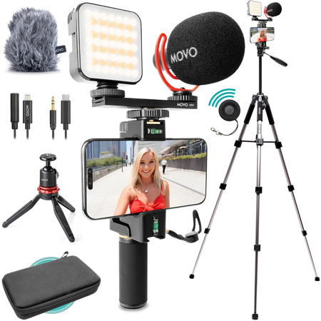 Movo Photo iVlogger-PRO Vlogging Kit with MV-T5 3-Section Full-Size Aluminum Video Tripod