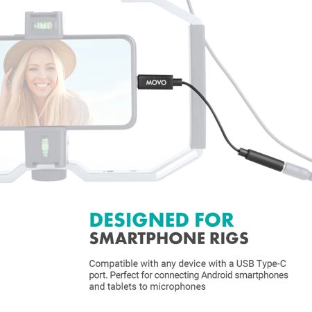 Movo Photo UCMA-2 Female 3.5mm TRRS to USB-C Male Microphone Adapter Cable, 5.5"