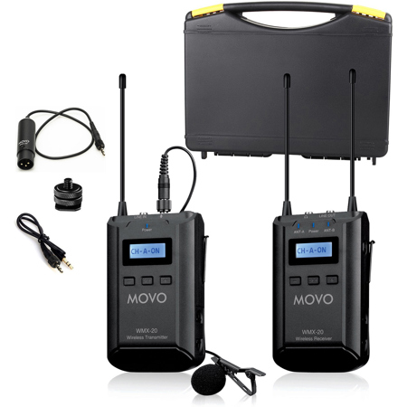 Movo Photo WMX-20 48-Channel UHF Wireless Lavalier Microphone System with Transmitter, Receiver, Lavalier Microphone, 330' Range