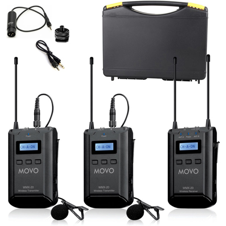 Movo Photo WMX-20-DUO 48-Channel UHF Wireless Lavalier Microphone System with 2x Lavalier Microphone, 330' Range