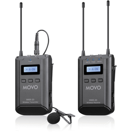 Movo WMX-20-DUO UHF Wireless Lavalier Microphone System - 2 Transmitters, 1 Receiver, 330ft Range
