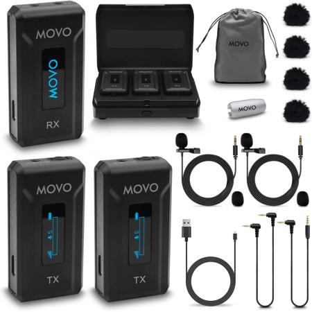 Movo Photo WMX-2-DUO Dual Wireless Lavalier Microphone System with Charging Case