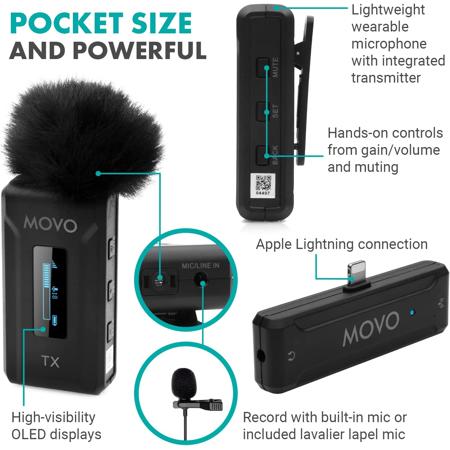 Movo Photo WMX-2-L Wireless Lav Microphone System with Charging