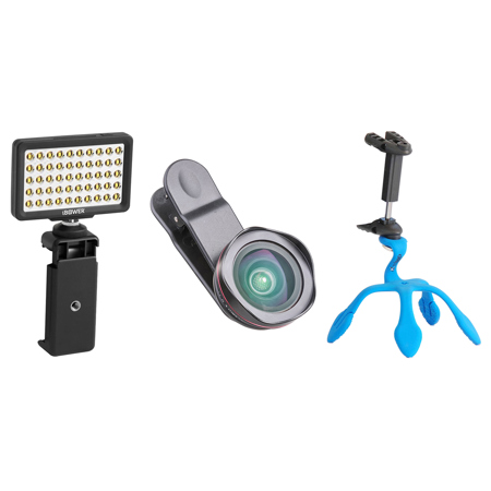 Pictar Webinar Kit with 18mm Wide Angle Lens for Smartphones, Splat 3N1 Flexible Tripod, and Video Light