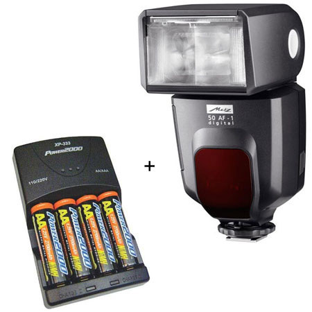 Metz 50 AF-1 Digital Flash for Sony - Bundle - w/4 NiMH Batteries, Charger