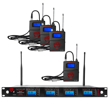 Nady 4W-1KU 1000-Channel UHF Quad Receiver Wireless System w/4x Instrument Cable