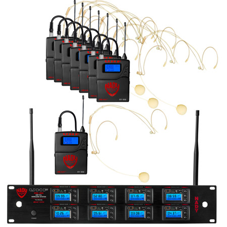 Nady 8W-1KU 1000-Ch UHF Octo Receiver Wireless System w/8x Headworn Mic, Beige