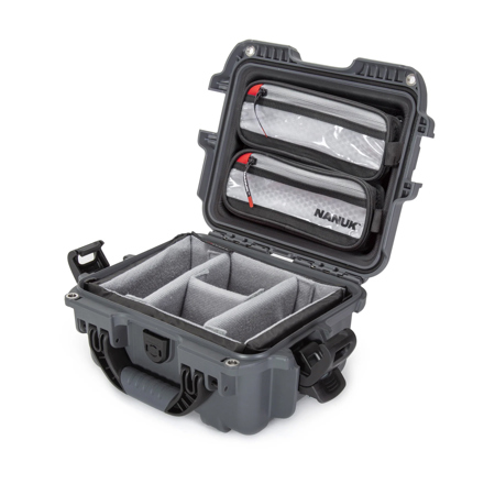 Nanuk 905 Waterproof Hard Case with 2-Pocket Lid Organizer and Padded Divider Graphite