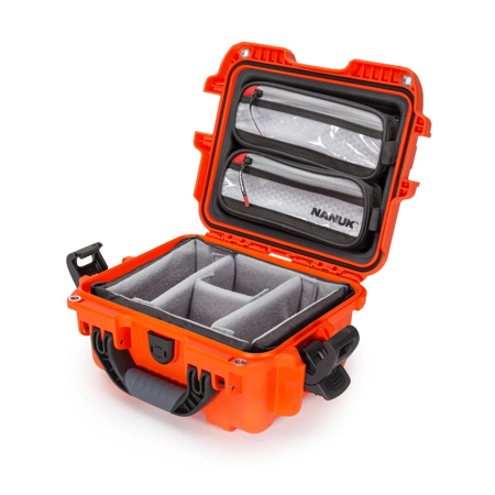 Nanuk 905 Waterproof Hard Case with 2-Pocket Lid Organizer and Padded Divider Orange