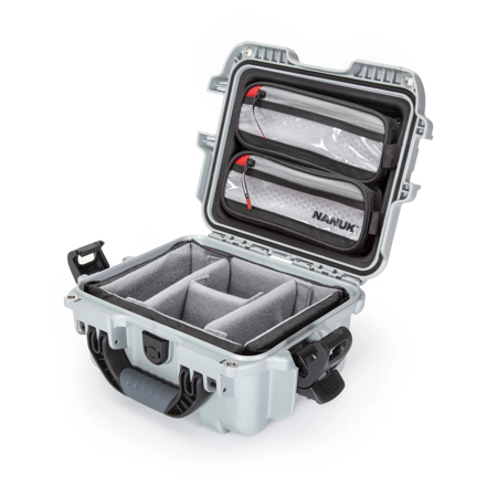 Nanuk 905 Waterproof Hard Case with 2-Pocket Lid Organizer and Padded Divider Silver