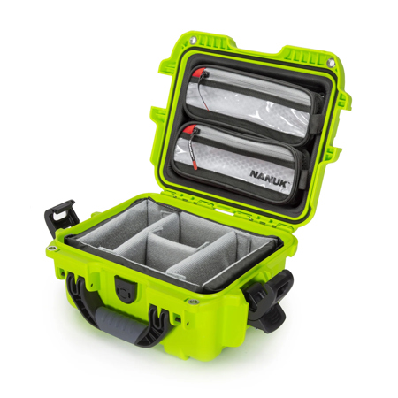 Nanuk 905 Waterproof Hard Case with 2-Pocket Lid Organizer and Padded Divider Lime