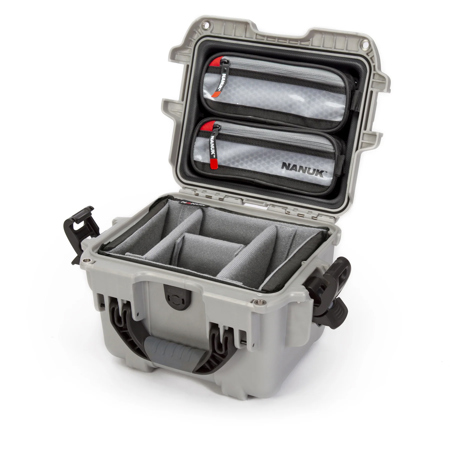 Nanuk 908 Waterproof Hard Case with 2-Pocket Lid Organizer and Padded Divider Silver