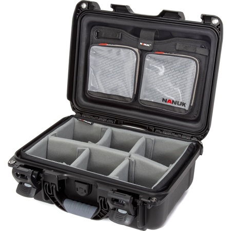 Nanuk 915 Waterproof Hard Case w/2-Pocket Lid Organizer and Padded Divider,Black