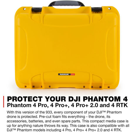 Nanuk 933 Hard-Shell Case with Foam Insert for DJI Phantom 4, 4 RTK, Yellow