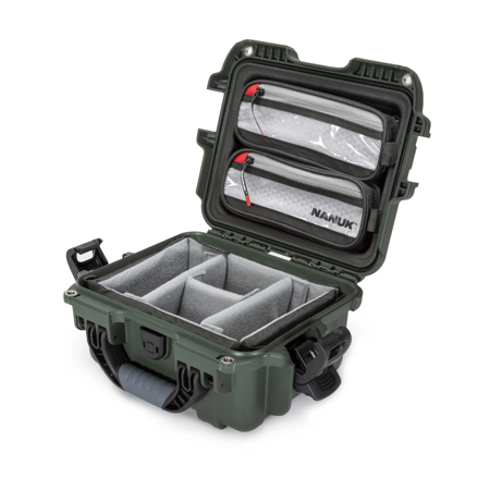 Nanuk 905 Waterproof Hard Case with 2-Pocket Lid Organizer and Padded Divider Olive